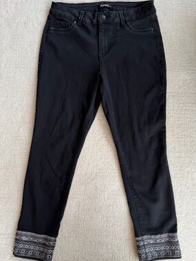 d. jeans Black Cropped Slim Jeans with Embroidered Hem Detail 12